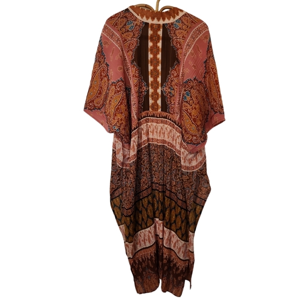 NWT DR2 Bohemian Open Front Kimono Wrap - Earthy Paisley Print - Picture 4 of 9